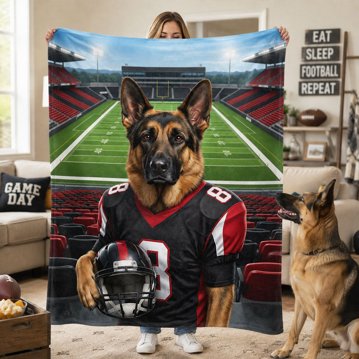 Custom Pet Photo and Name Football - Personalized Fleece Blanket - Gift for Football Lovers, Gift for Him