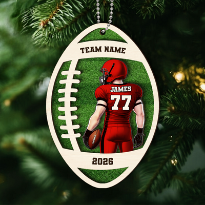 Personalized 3D Football Ornament, 2 Layered Wooden Sports Ornament with Name and Custom Text