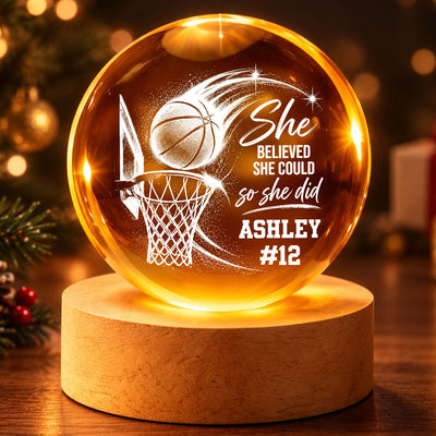 Proud Basketball Player Name And Number - Personalized Crystal Ball - Christmas Gift For Teenagers, Basketball Players, Basketball Lovers, Daughter, Granddaughter, Son, Grandson