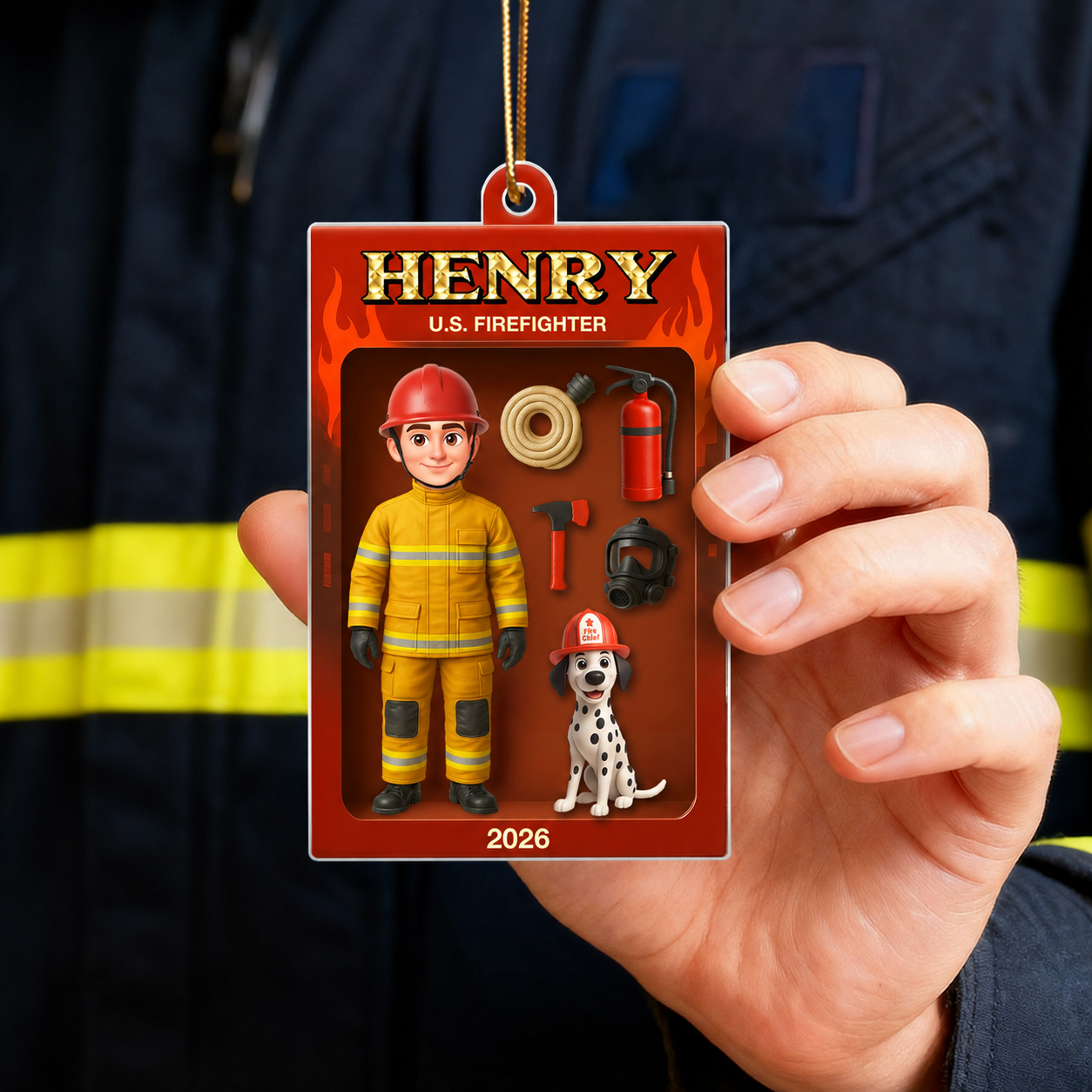 Firefighter Action Figure 3D Effect Personalized Acrylic Ornament - Special Gift For The Brave Firefighter