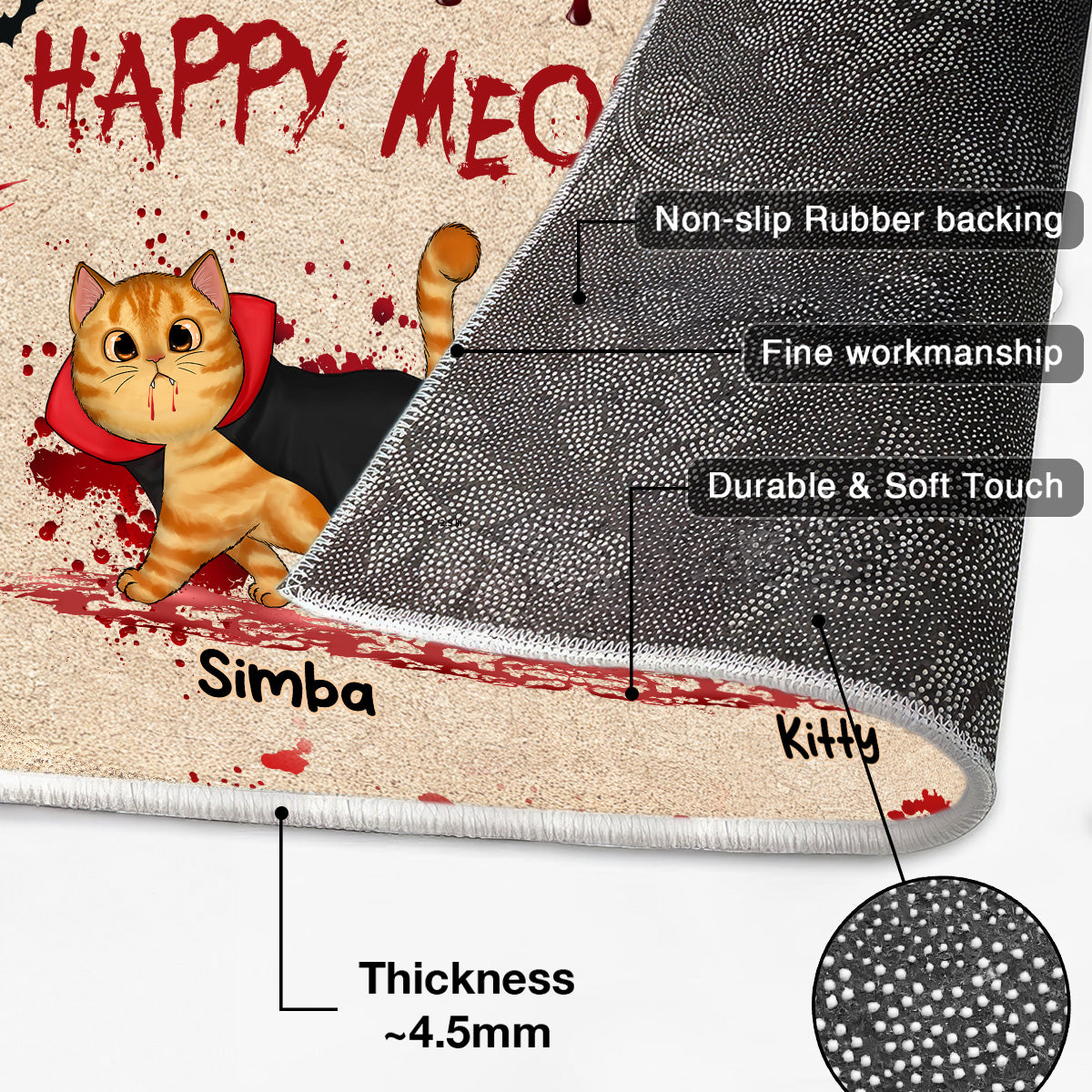 Happy Meowloween Spooky Walking Cat - Personalized Doormat