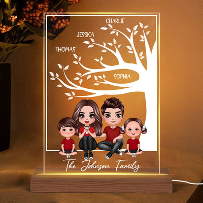 Doll Family Under Tree Personalized Plaque LED Night Light