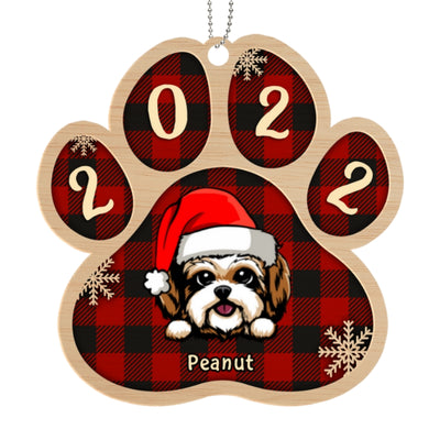 Paw Checkered Dog Cat 2022 Personalized Wooden Ornament