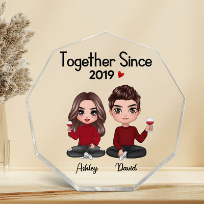 Doll Couple Sitting Gift For Him Gift For Her Personalized Nonagon Acrylic Plaque