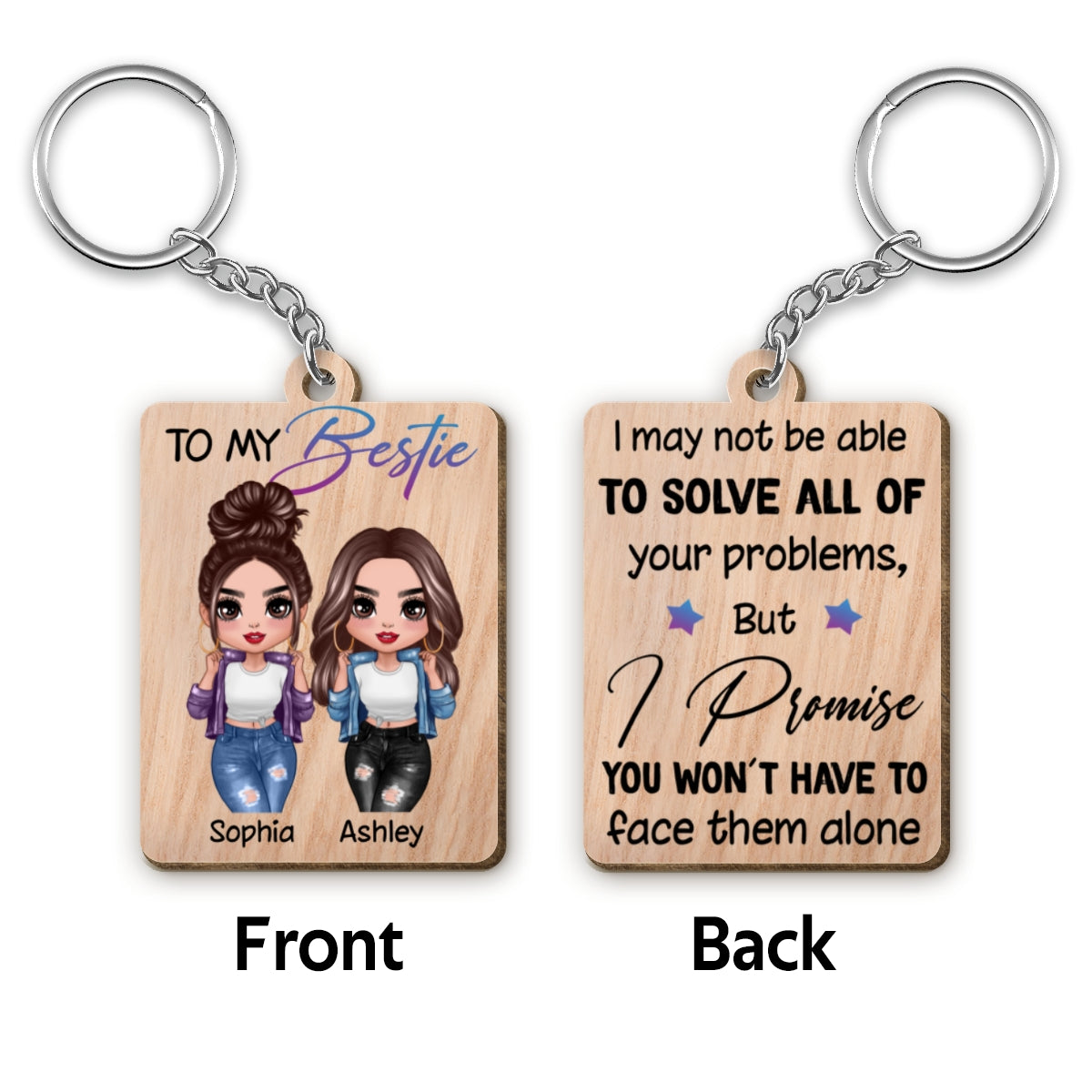 Cool Doll Besties To My Bestie Personalized Wooden Keychain