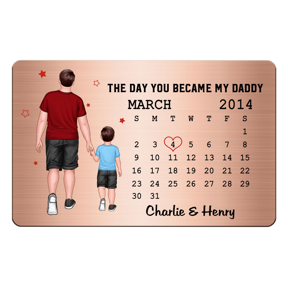 The Day You Became My Daddy Walking Dad & Kid Wallet Keepsake Personalized Metal Wallet Card