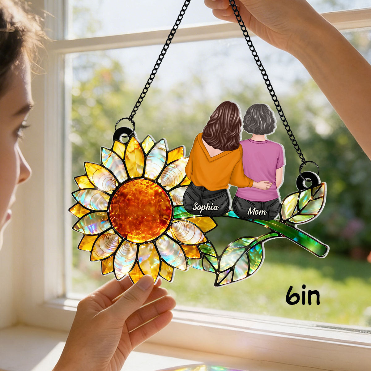 Mother Daughter Sunflower - Personalized Acrylic Window Hanging - Mother's Day Gift for Mom