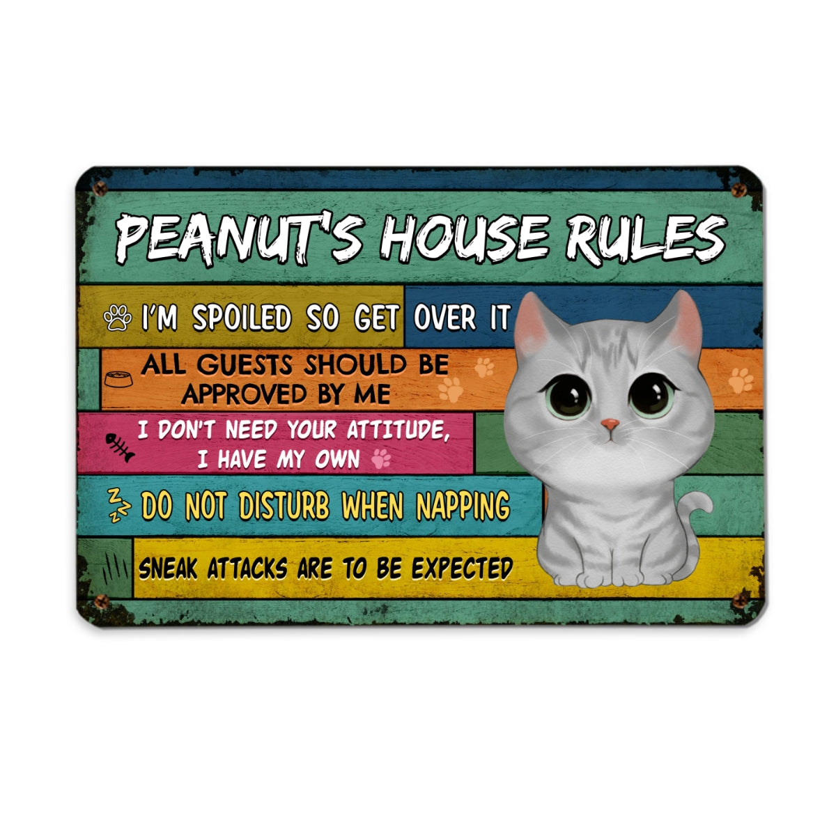 Our House Our Rules Watercolor Cute Cats Personalized Metal Sign