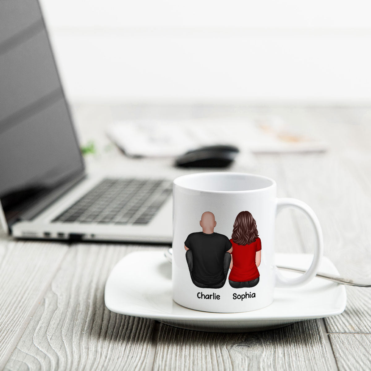 Behind Spoiled Daughter Is Bald Headed Father Back View Funny Father‘s Day Gift For Dad Personalized Mug