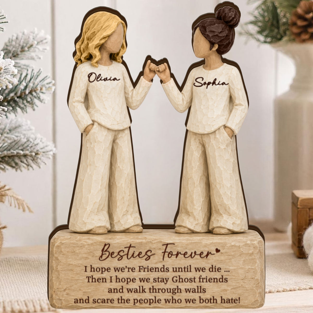 Besties Pinky Promise - Personalized Wooden Block Plaque - Christmas Gift For Best Friends