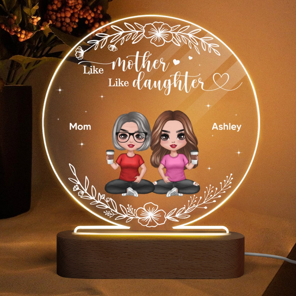 Floral Frame Doll Women Sitting Like Mother And Daughters Personalized Circle Plaque LED Night Light