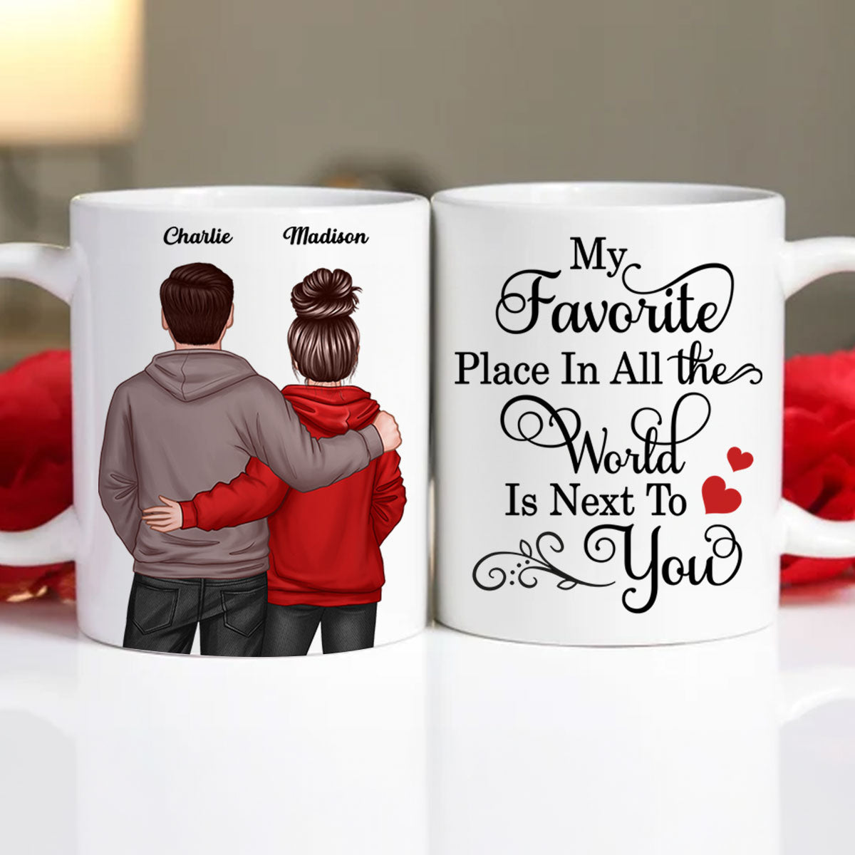 My Favorite Place In All The World Is Next To You, Couple Standing Together Personalized Mug, Gift for him, Gift for her