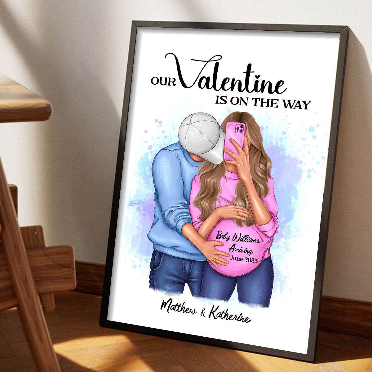 Hugging Couple, Expecting Parents, Pregnancy Couple Personalized Poster,  Gift, Pregnancy Announcement