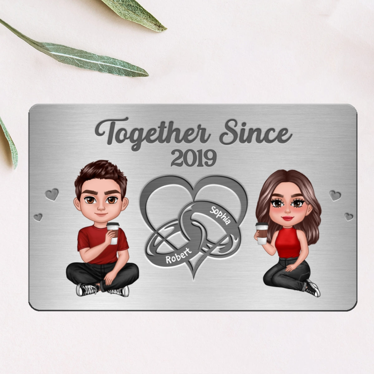 Doll Couple Heart Rings Gift For Him Personalized Metal Wallet Card