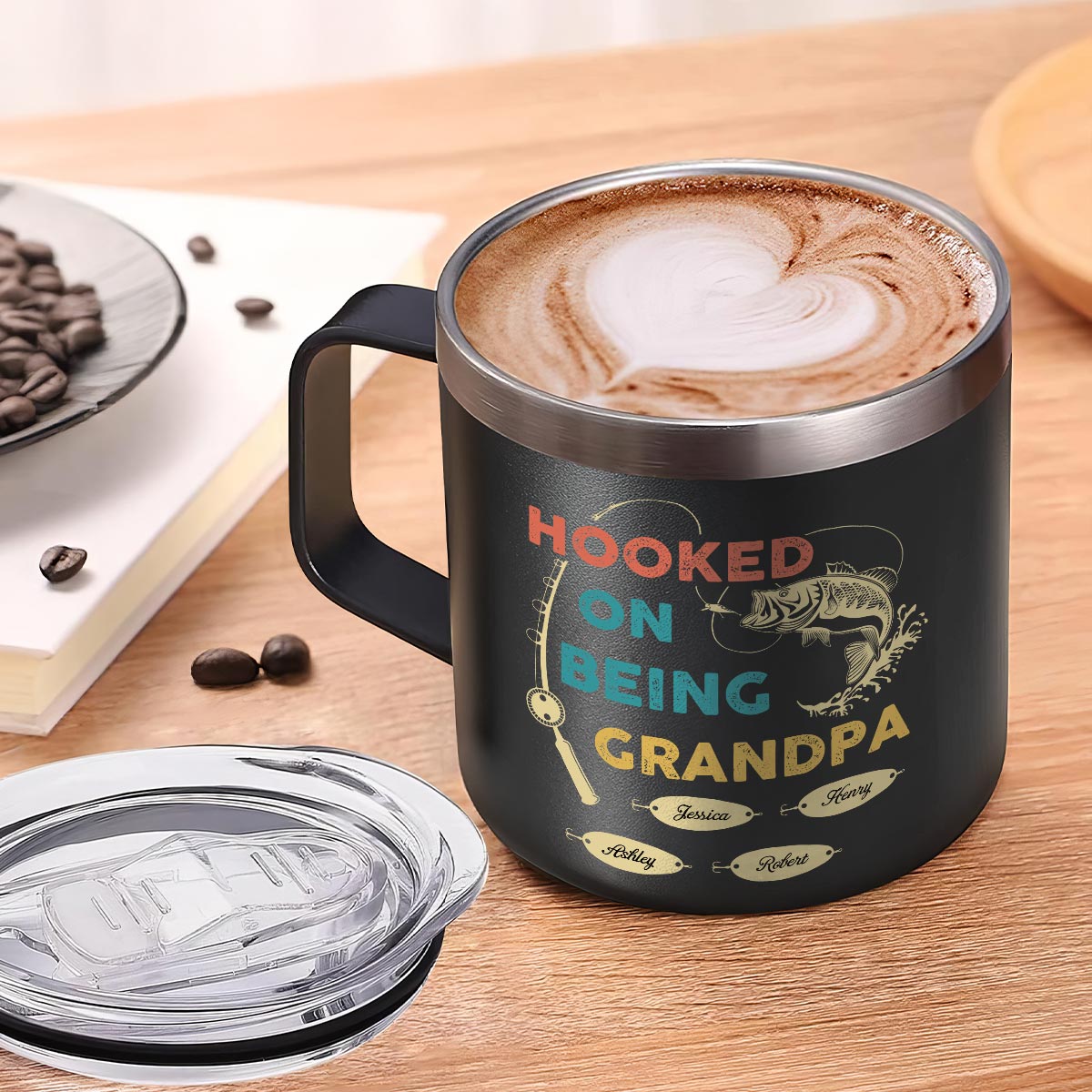 Hooked On Being Grandpa Fishing Personalized Stainless Steel Tumbler With Handle