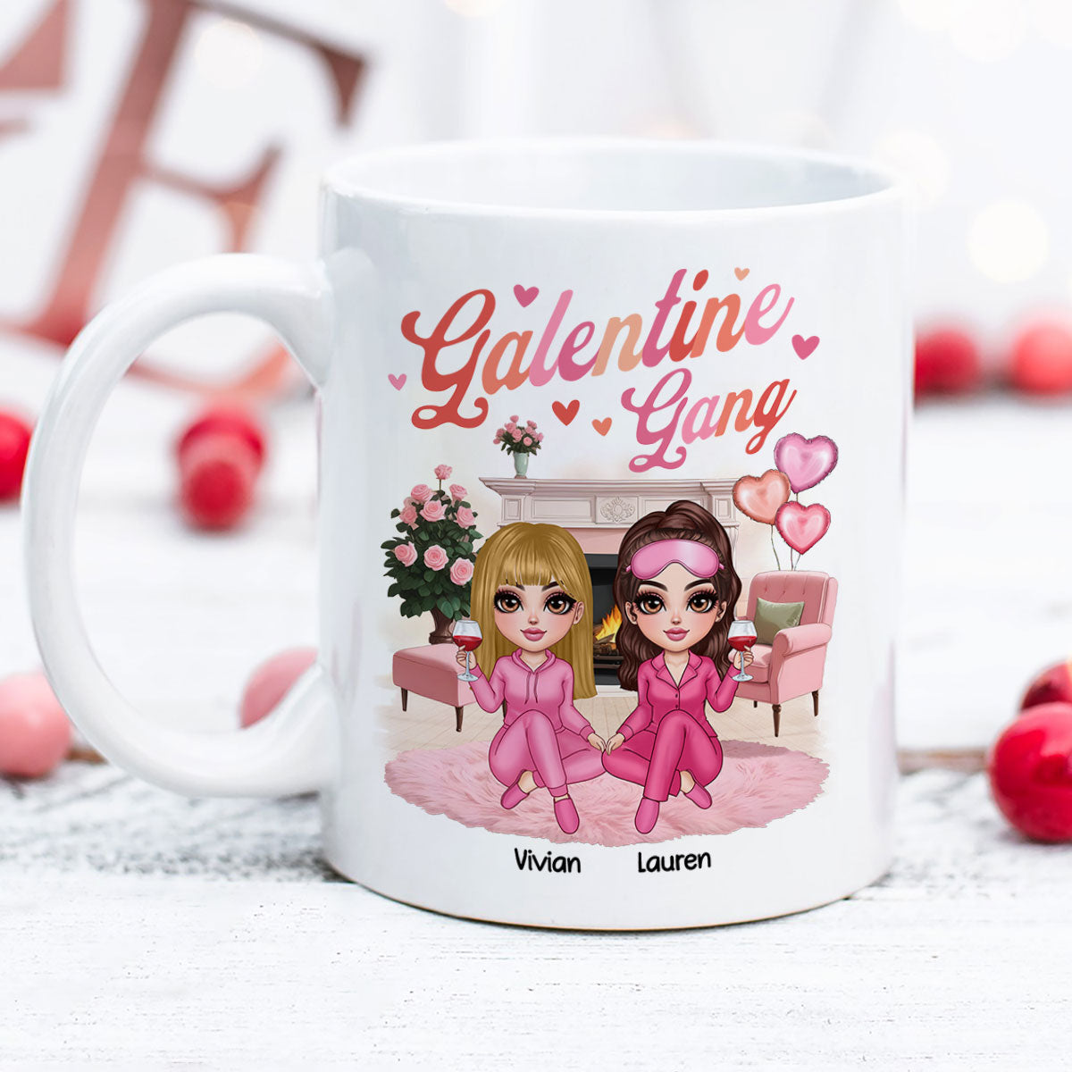 Galentine Gang Pretty Besties Sisters In House Personalized Mug,  Mug, Social Club, Besties Gift