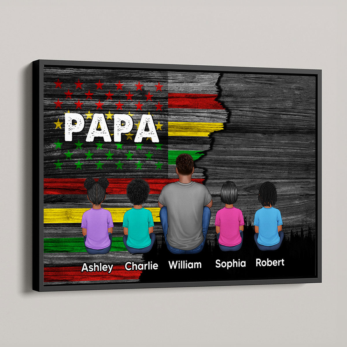 Juneteenth African American Flag Dad And Kids Personalized Poster, Gift For Dad