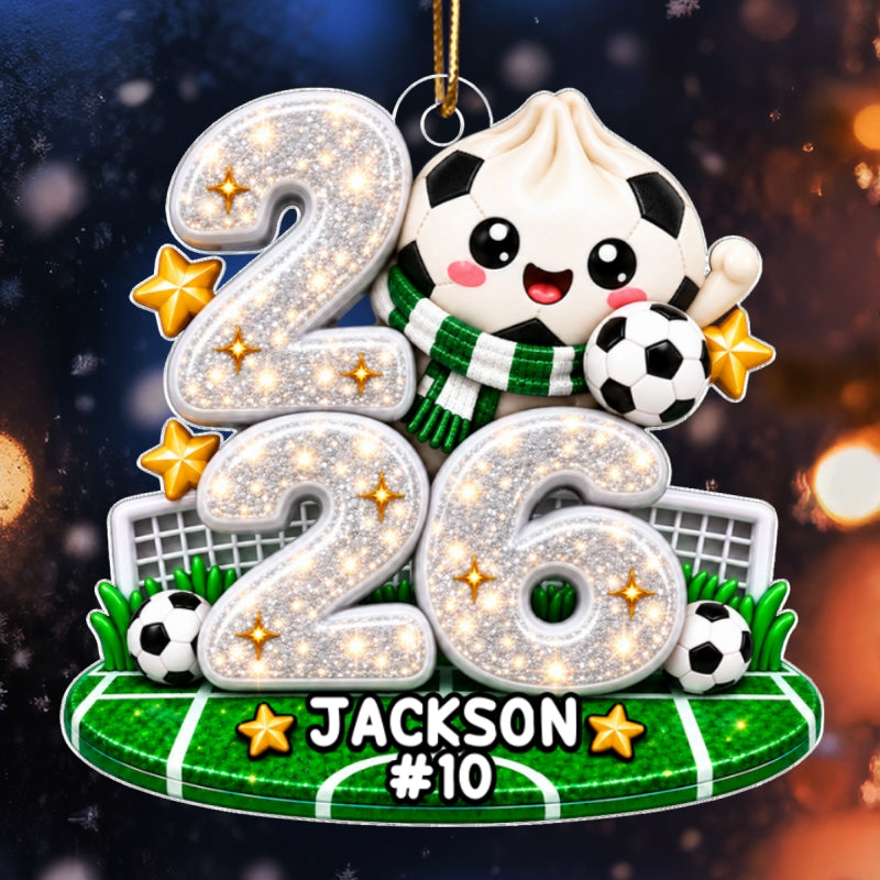 Soccer Dumpling Squishy Style - Personalized Acrylic Ornament - Christmas Gift for Daughter, Son, Grandkids
