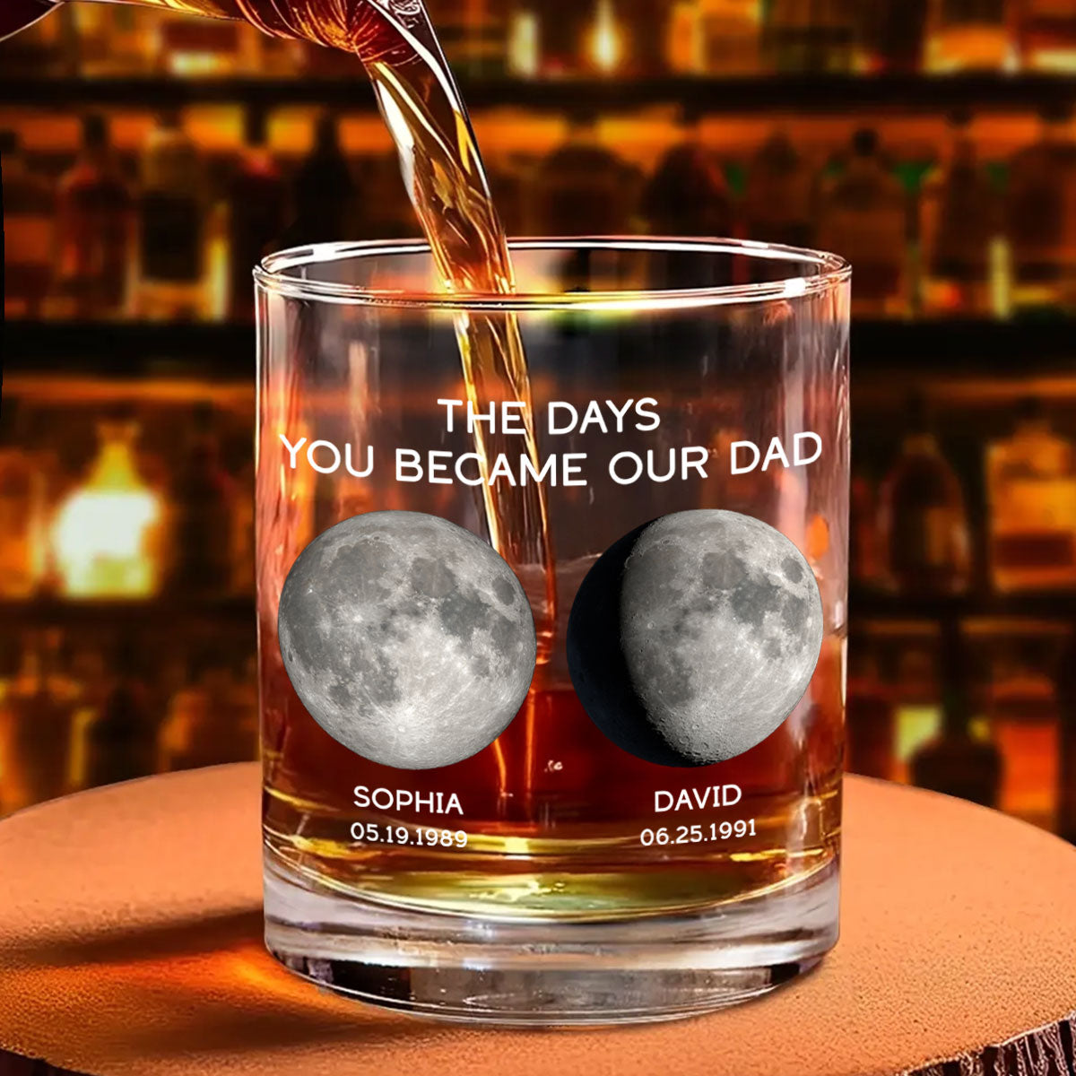 The Days You Became Our Dad Custom Birthday Moon Phase Personalized Whiskey Glass