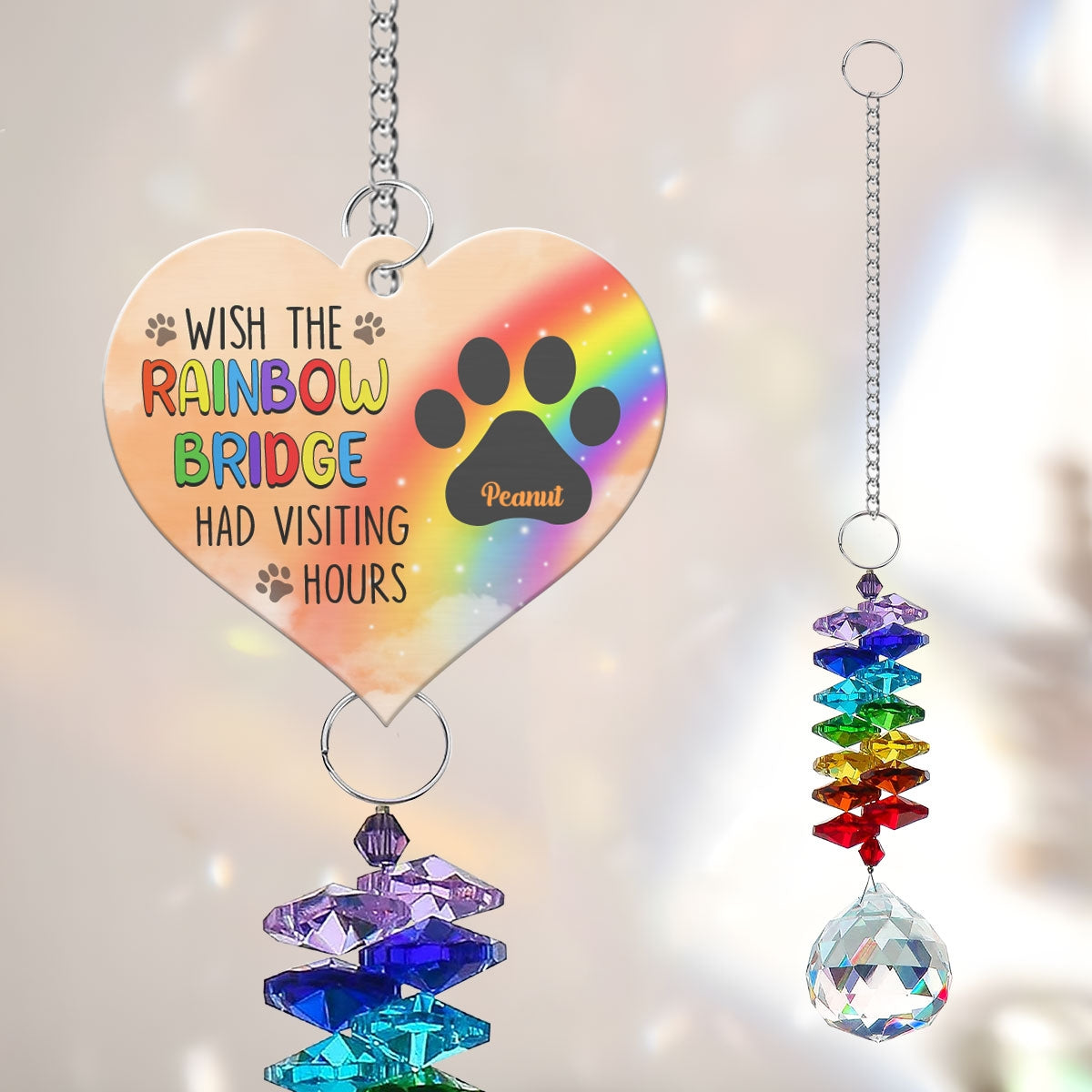Pet Dog Cat Memorial Wish The Rainbow Bridge Had Visiting Hours Personalized Crystal Suncatcher With Aluminum Charm
