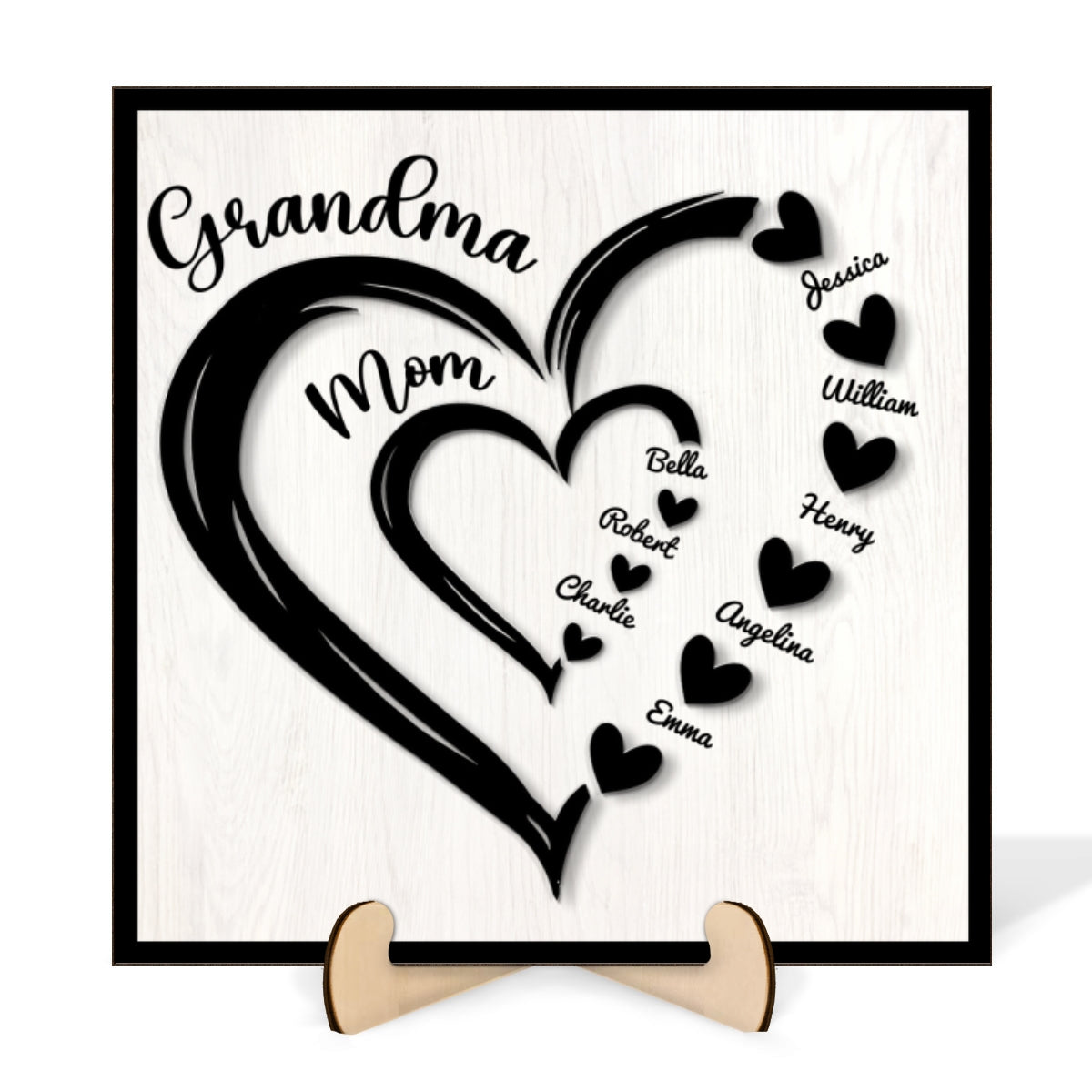 Grandma Mom Heart In Heart Personalized 2-layer Wooden Plaque, Gift For Mom