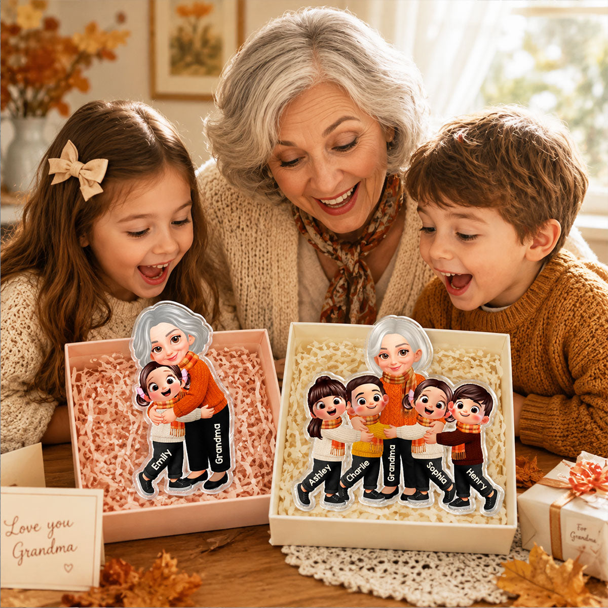 Trending Grandma Grandkids Fall Season - Personalized Acrylic Fridge Magnet - Gift For Wife, Grandmas