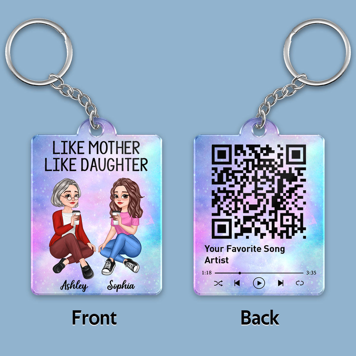 Pretty Cartoon Like Mother Like Daughter Favorite Song QR Code Galaxy Personalized Acrylic Keychain
