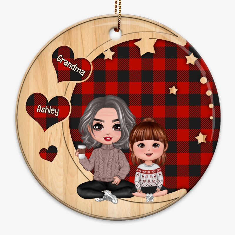 Doll Grandma Grandkids Checkered Hearts Personalized Ornament