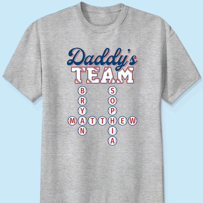Baseball Daddy's Team Crossword Puzzle Art Personalized Shirt