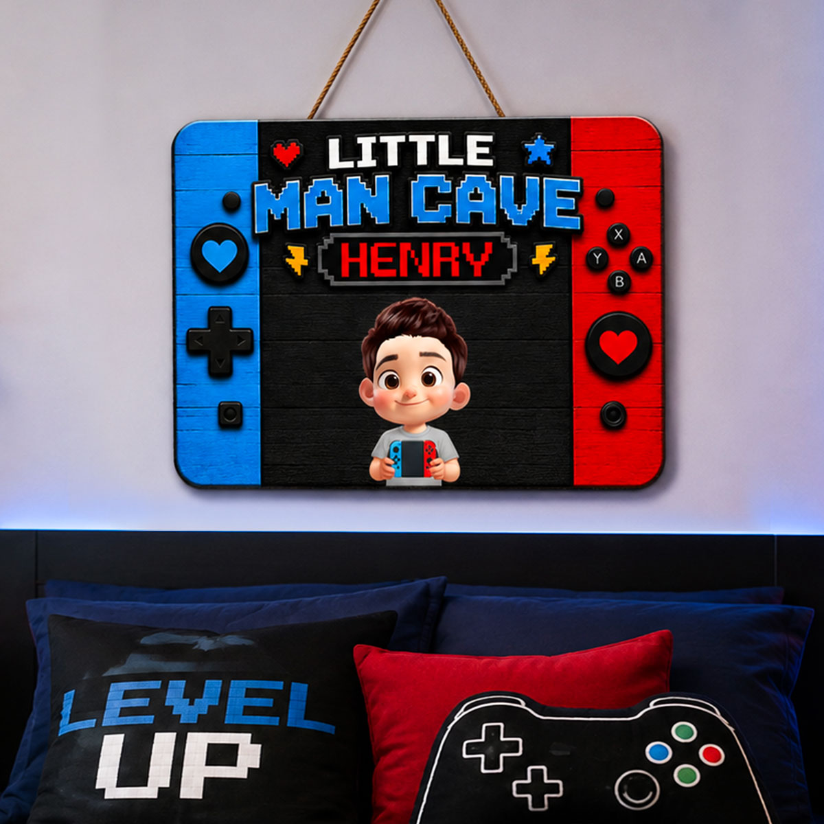Little Man Cave Gamer - Personalized Wood Sign - Gift For Boys, Gamers, Door Hanger For Gamers, Gaming Room, Playroom Decor For Boys