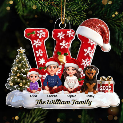 3D Effect Christmas Festive Family Name Initial Beautiful Family Together - Personalized Acrylic Ornament - Gift For Family