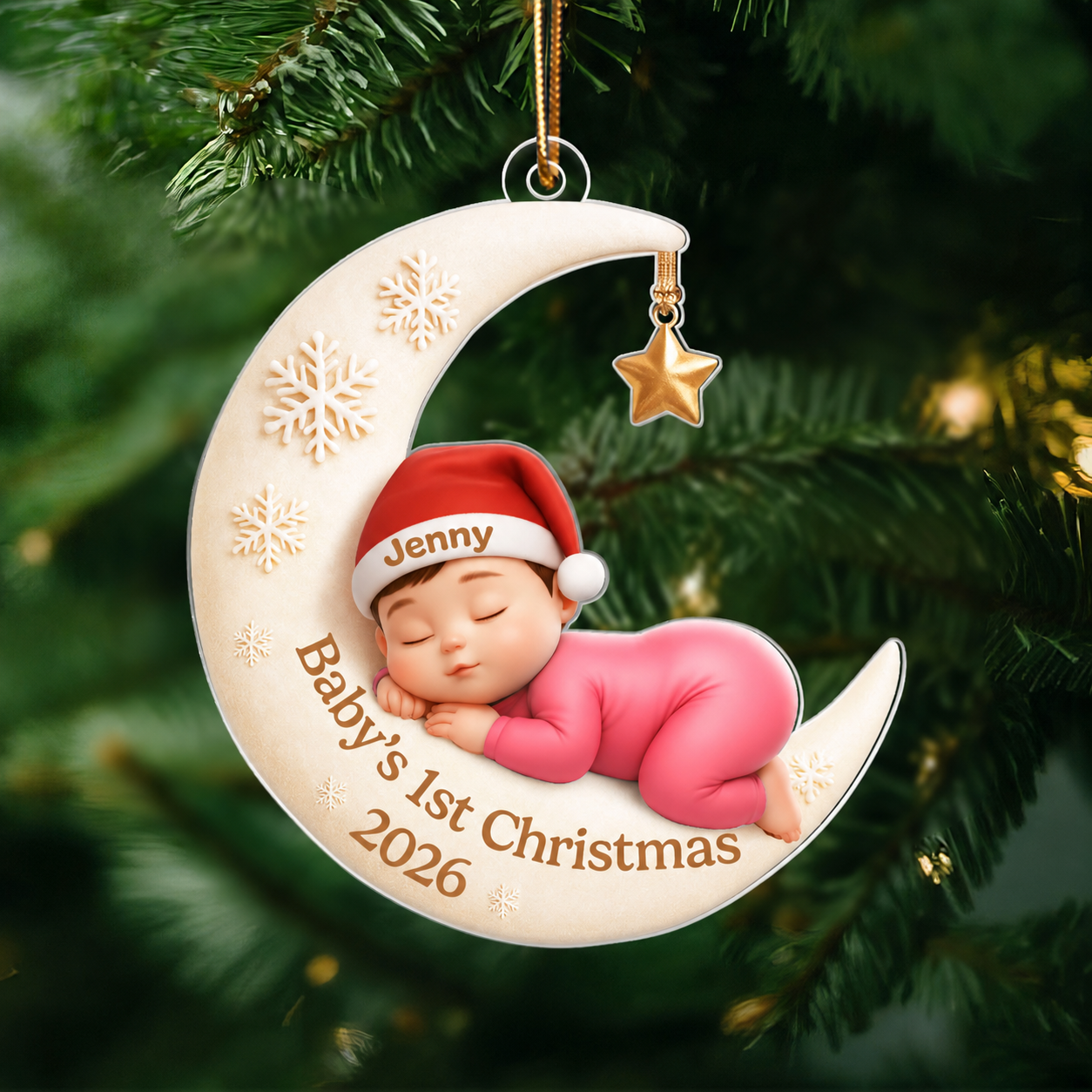 Baby Sleeping on Moon - Personalized Acrylic Ornament - Baby's First Christmas Keepsake, Gift for Grandkids, Baby, Newborn