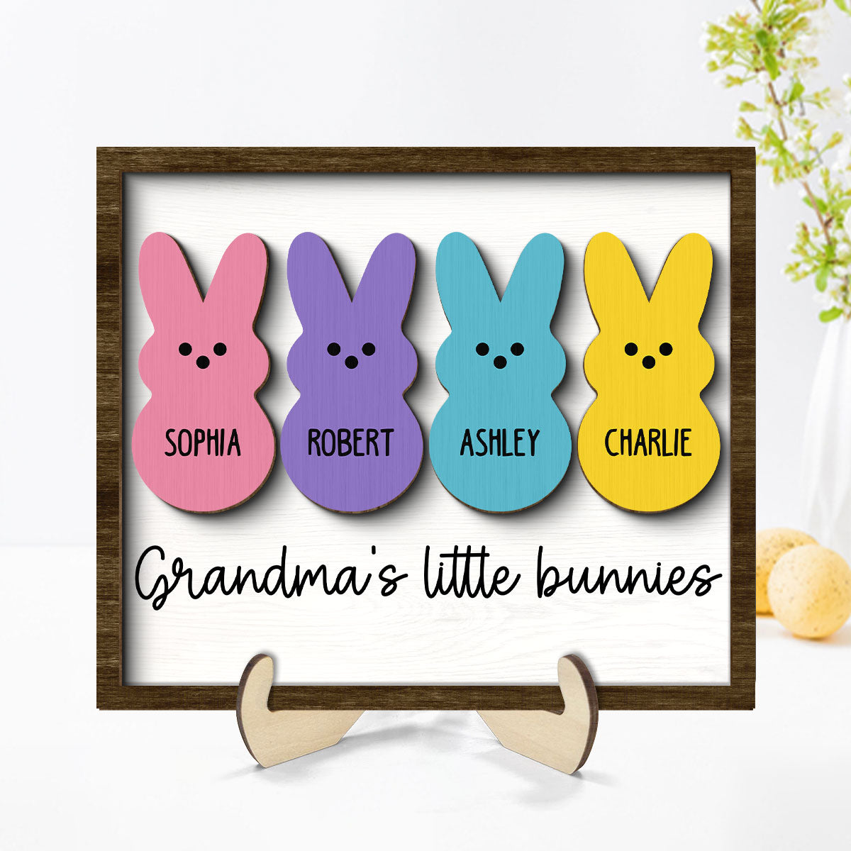 Grandma Mom Little Bunnies Personalized 2-Layer Wooden Plaque