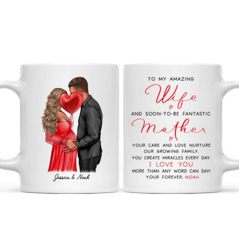 Personalized  Pregnant Wife Mug, Kissing Couple, Expecting From Husband Gift, Mom To Be Vday Gift, Romantic Pregnancy Gift