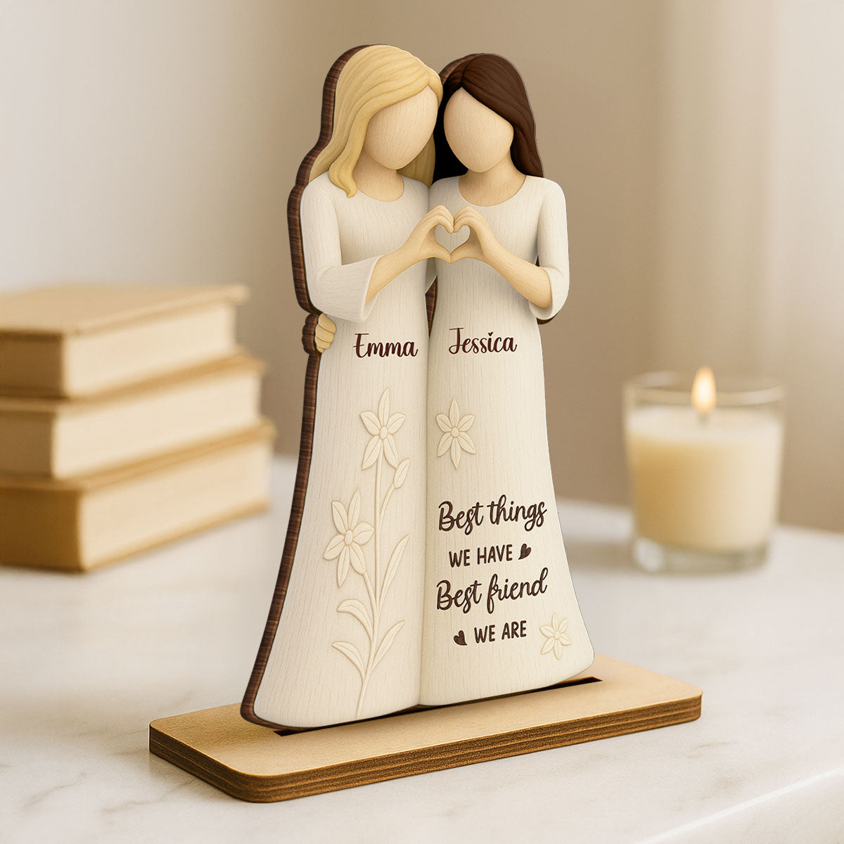 Soul Sister Friendship 3D Effect Personalized Standing Wooden Plaque, Gifts for Best Friend, Bestie Birthday Gift