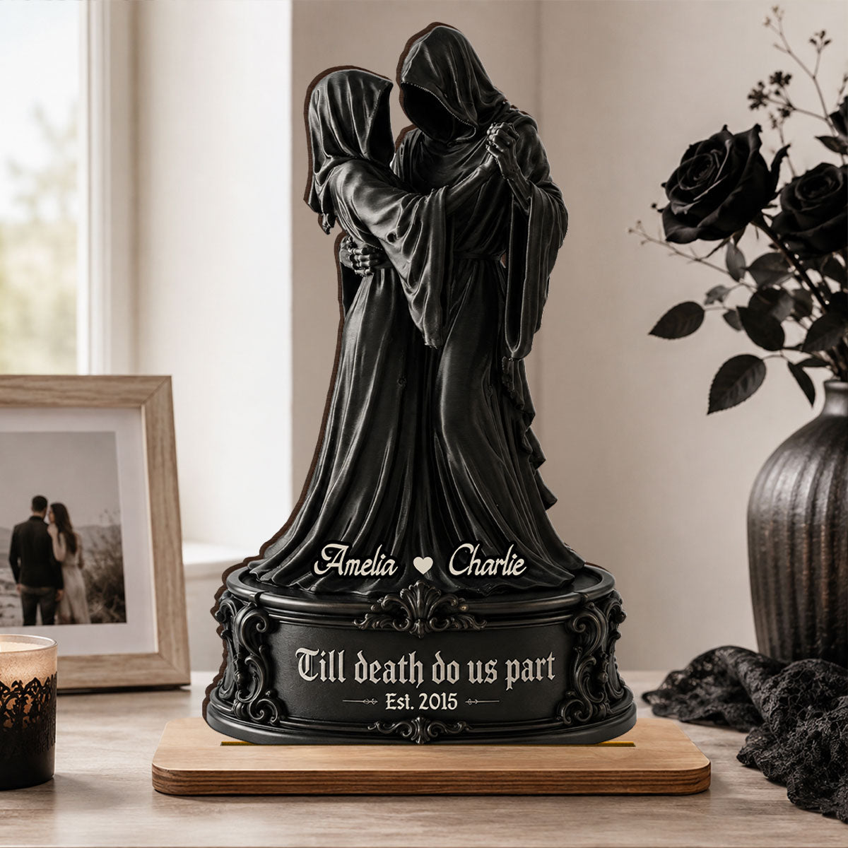 The Last Dance Grim Couple - Personalized 2-Layered Wooden Plaque - Halloween Decor For Couple