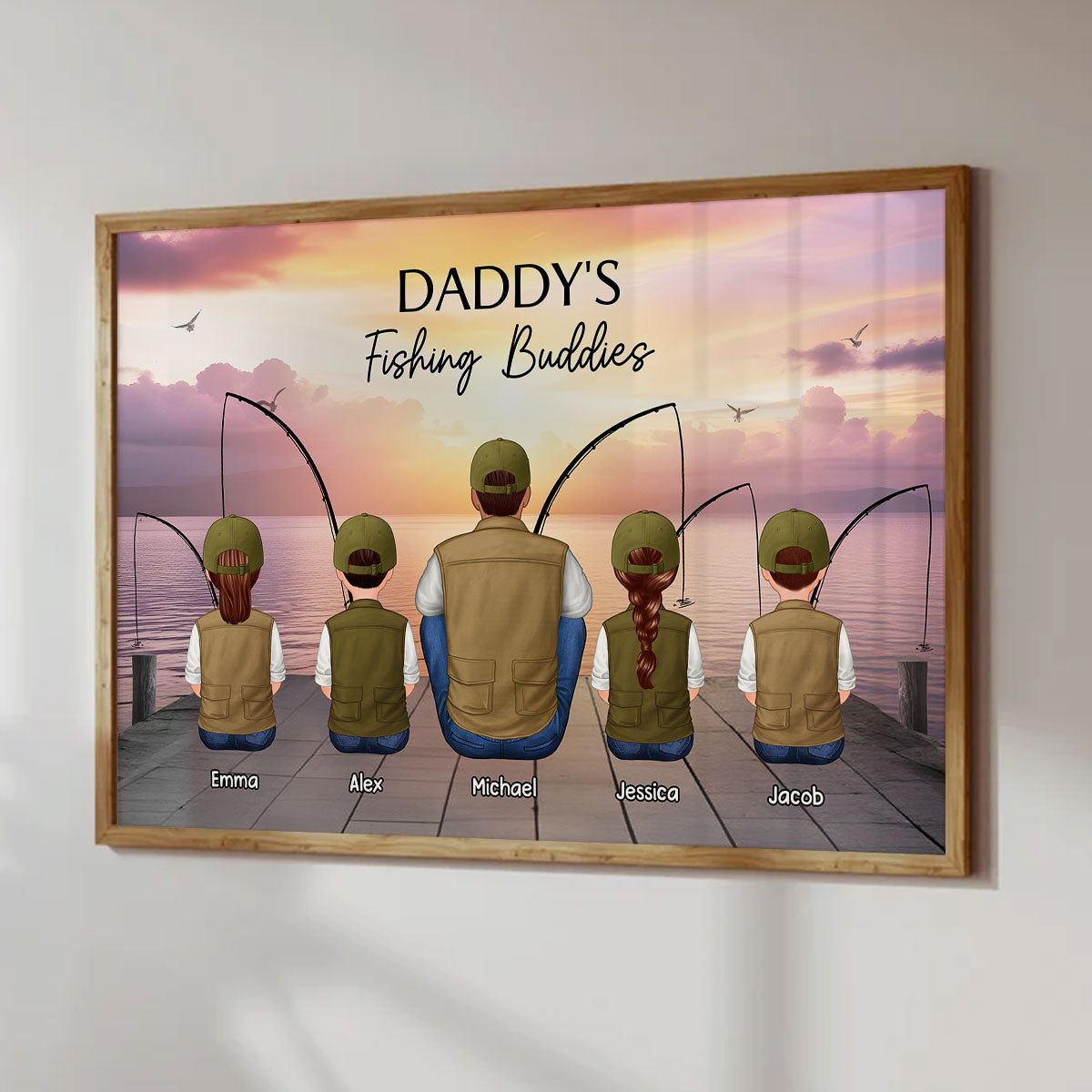 Fishing Dad Grandpa Kids Family Back View Personalized Poster