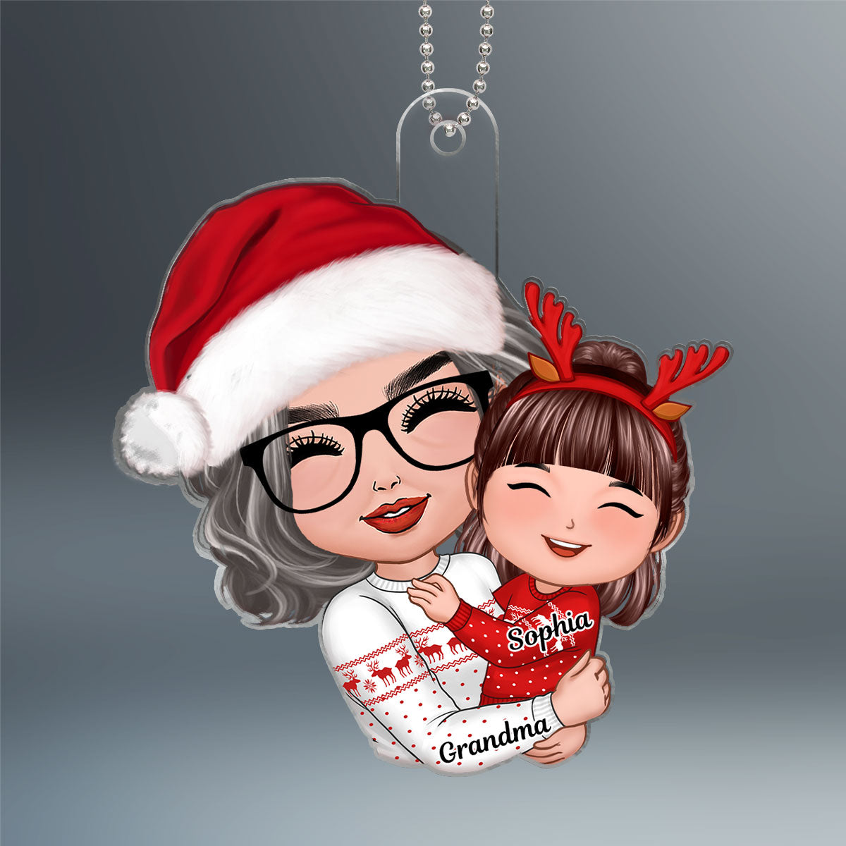 Doll Grandma Hugging Kid Christmas Gift For Granddaughter Grandson Grandchildren Personalized Acrylic Ornament