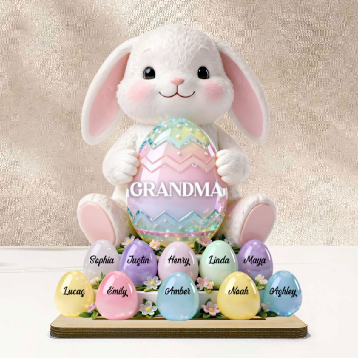 Bunny Grandma Easter - Personalized 2-Layered Wooden Plaque - Easter Decor for Grandma