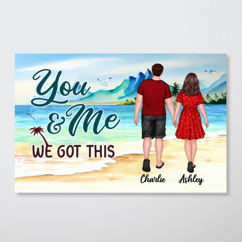 Couple Holding Hands Walking On Beach Personalized Horizontal Poster