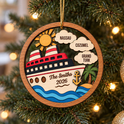 Our Family Cruise – Personalized 2-Layer Wooden Ornament – Custom Cruise Vacation Keepsake For Family