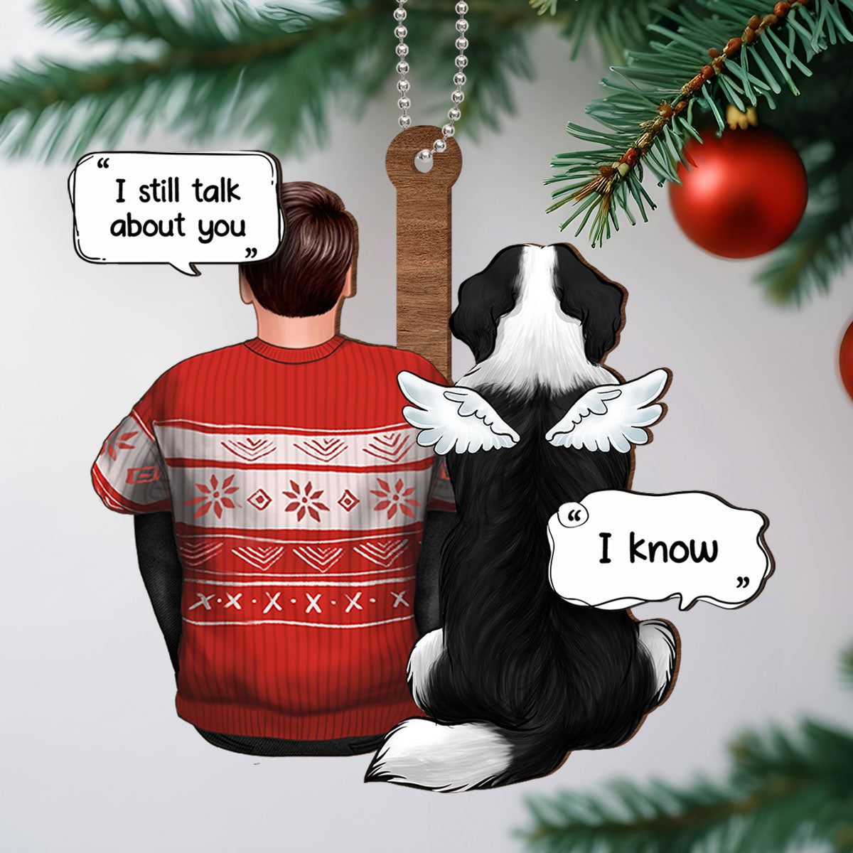 Sitting With Dog Memorial I Miss You Personalized 2-Layer Wooden Ornament