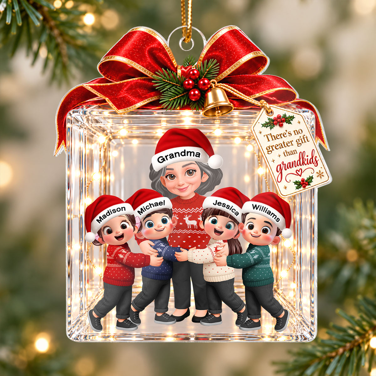 No Greater Gift Than Grandkids 2D Flat - Personalized Acrylic Ornament - Christmas Gift for Grandma