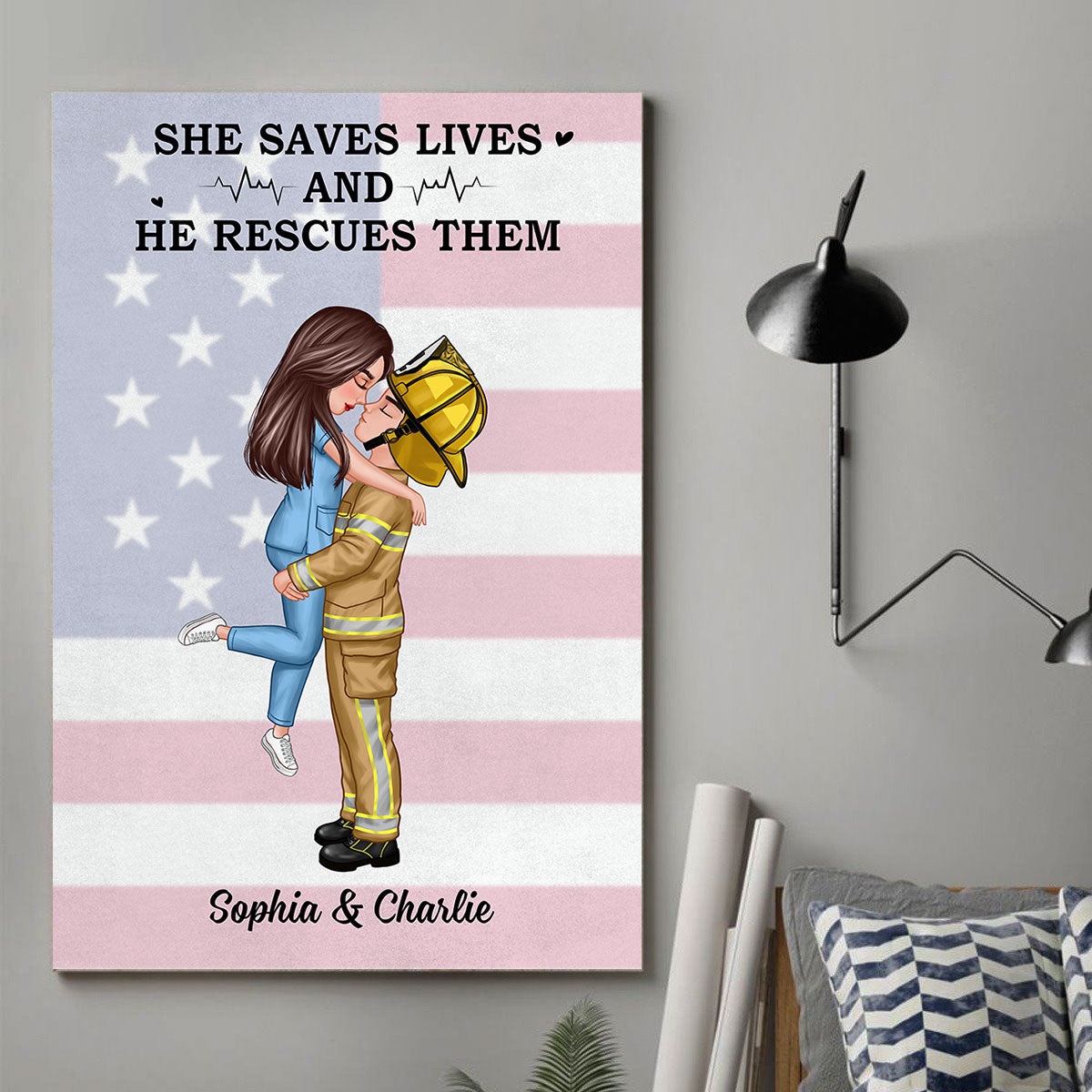 Nation Flag Couple Gifts by Occupation Gift For Her Gift For Him Personalized Vertical Poster