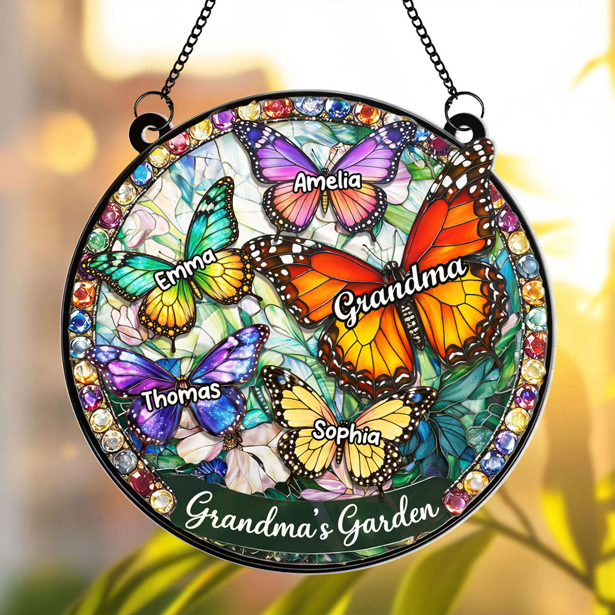 Grandma's Garden Butterflies - Personalized Acrylic Window Hanging - Heartfelt Mother's Day Gift for Grandma, Mom