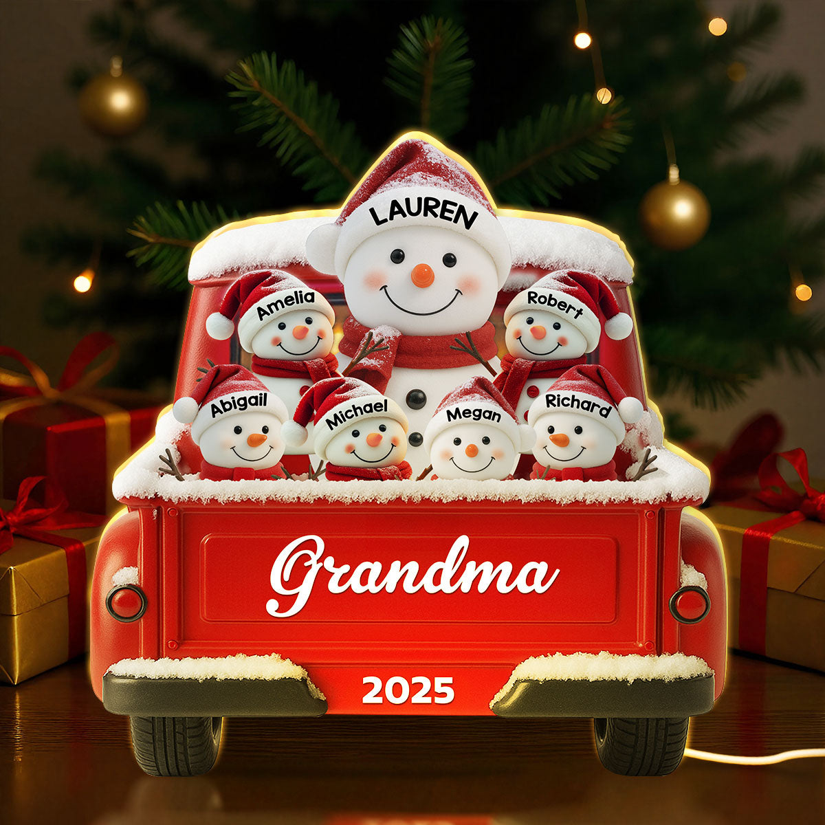 Snowman Grandma Grandkids Red Truck - Personalized Light Box