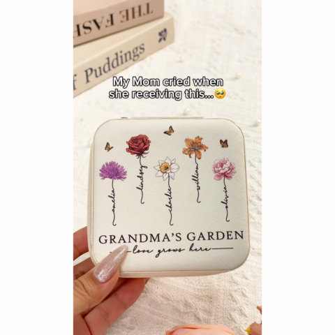 Grandma's Garden Love Grows Here Beautiful Birth Month Flower Personalized Jewelry Box, Gift For Grandma, Mom