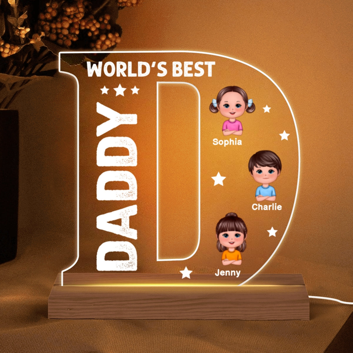 World‘s Best Dad D Letter Personalized Acrylic Custom Shape LED Night Light