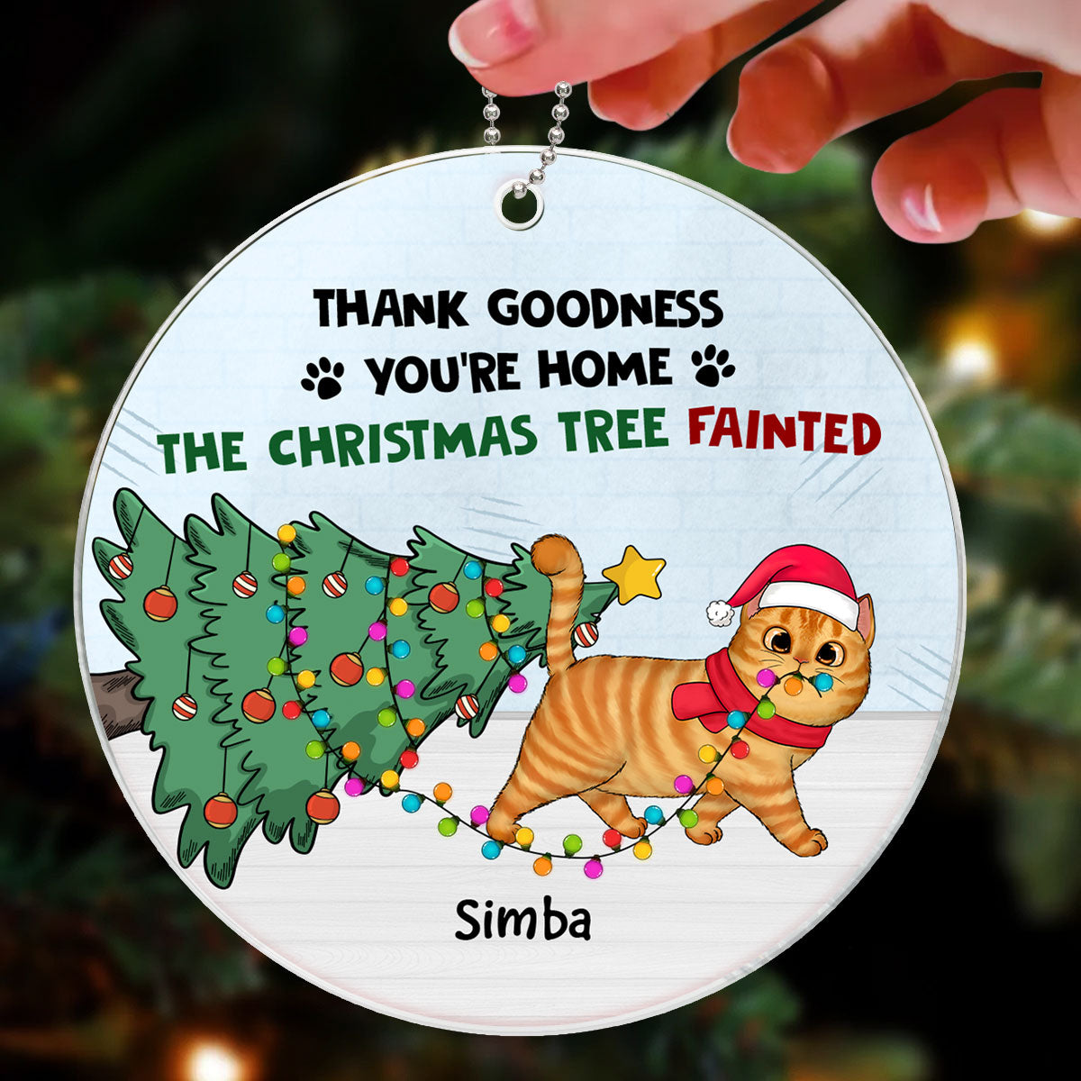 Walking Christmas Cat Christmas Tree Personalized Acrylic Ornament