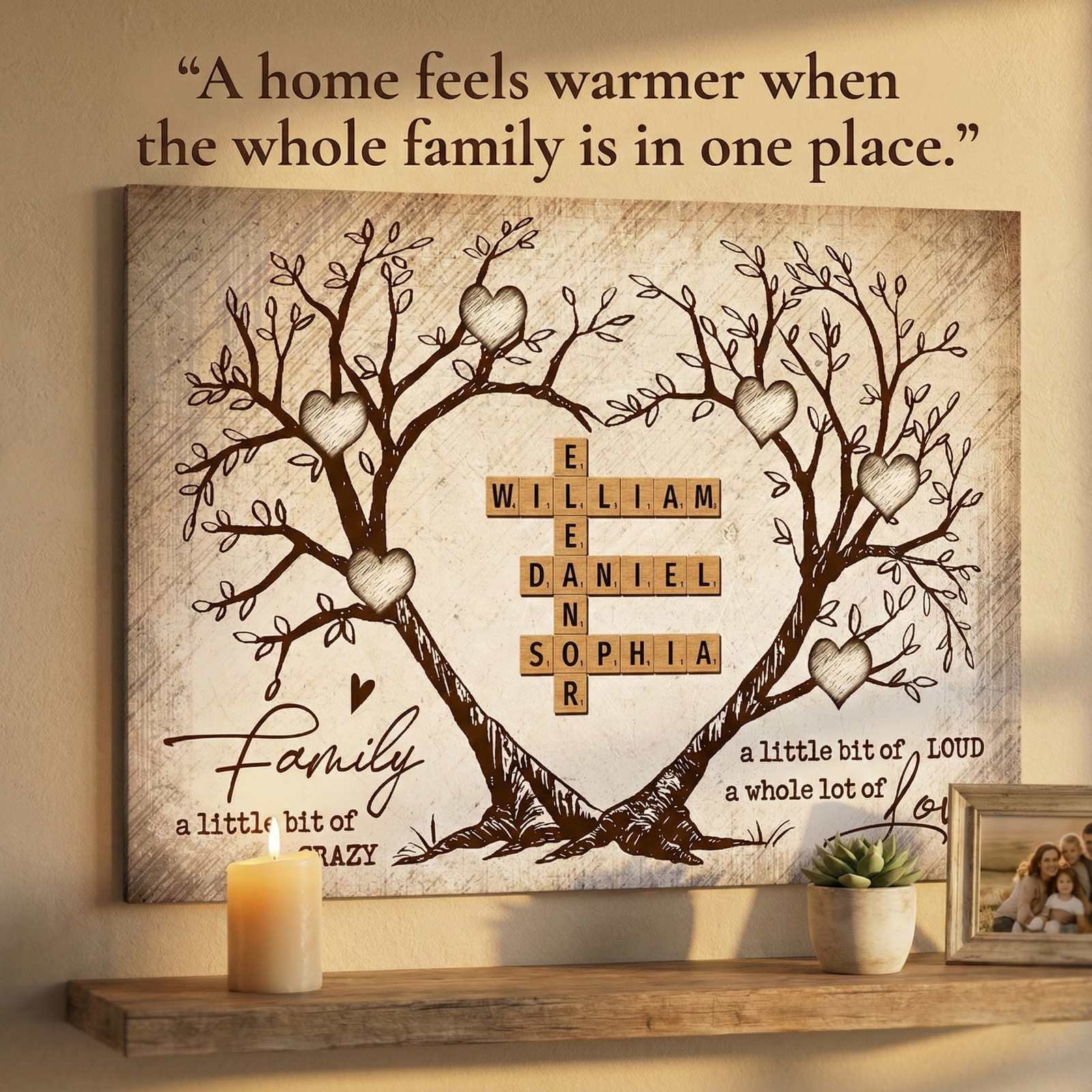 Family Heart Tree Crossword Puzzle - Created In A Moment, Treasured Forever - Personalized Poster - Gift For Family, For Husband, Wife